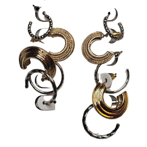 Time And Tru Hoop Earring Set Silver Gold 9 Pairs Textured Metals NWT - Picture 4 of 4